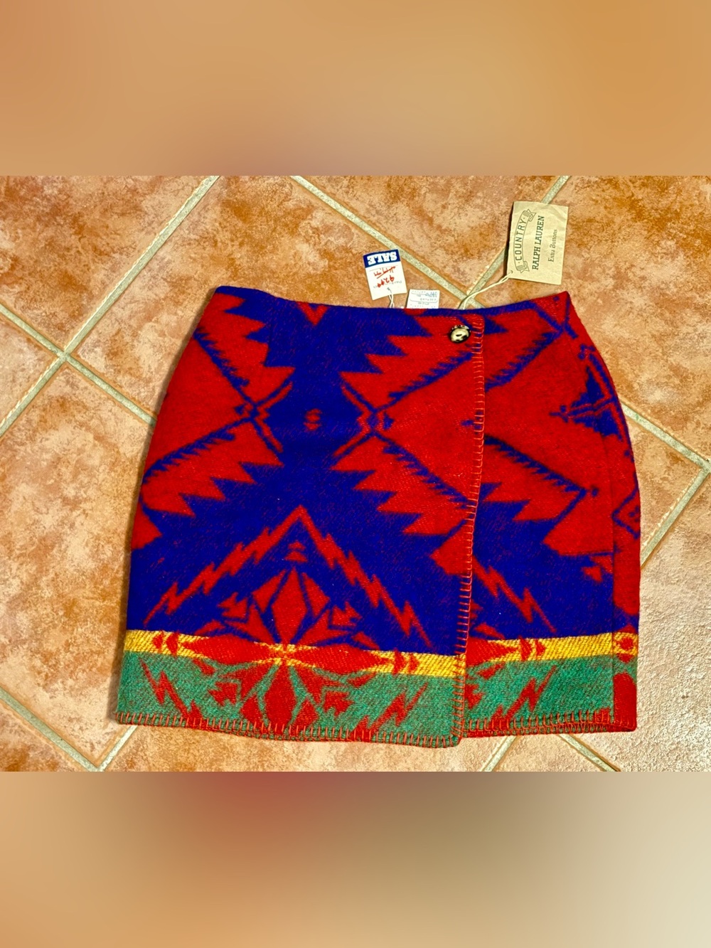 RALPH LAUREN COUNTRY SOUTHWESTERN INDIAN BLANKET 100% WOOL TRIBAL WRAP SKIRT 12